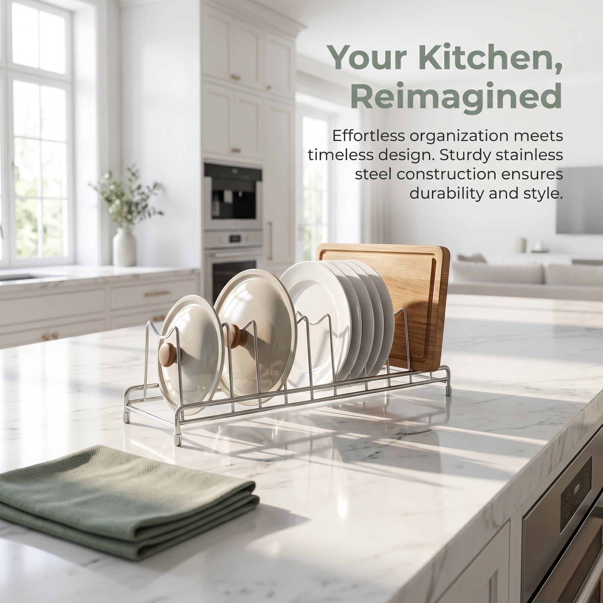 Kitchen Baking Sheet Organizer - Rak Penyimpanan Tutup Panci Stainless Steel