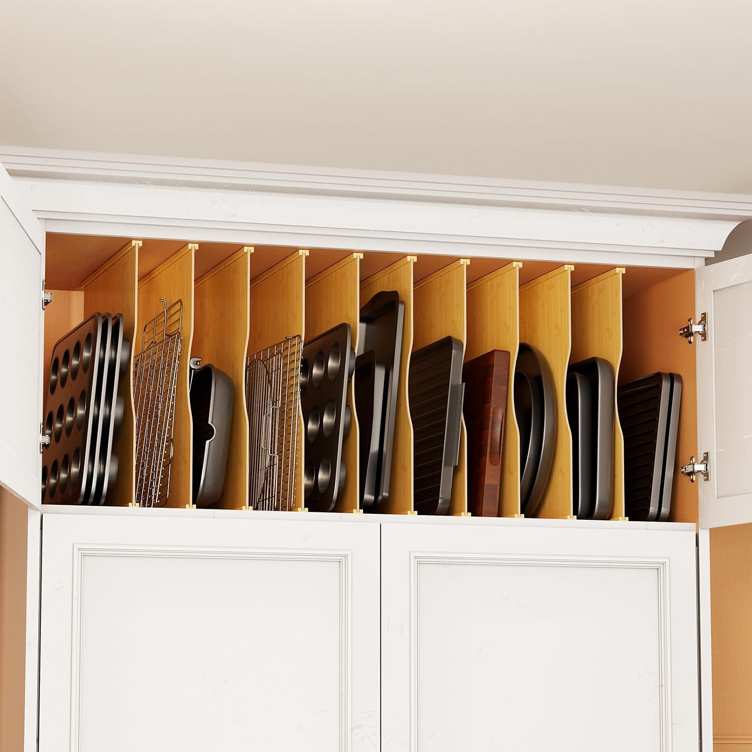 Kitchen Baking Sheet Organizer - 10 Paket Pembatas Nampan Bambu untuk