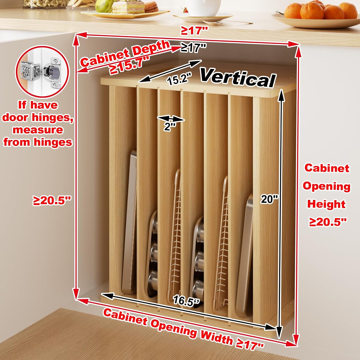 Pembatas Rak Loyang Kayu, Rak  - Kitchen Baking Sheet Organizer ulasan dan harga
