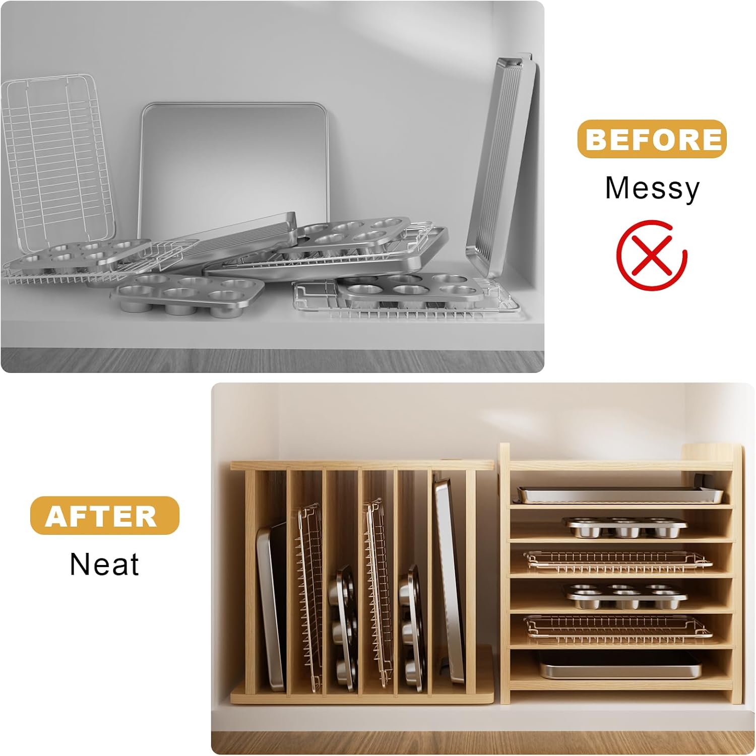 Pembatas Rak Loyang Kayu, Rak  - Kitchen Baking Sheet Organizer ulasan dan harga